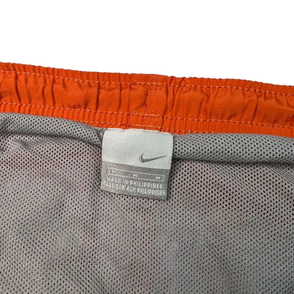 Nike VTG Y2K Abstract Print Mesh Built-In Brief Swim Shorts Orange Mens M Medium